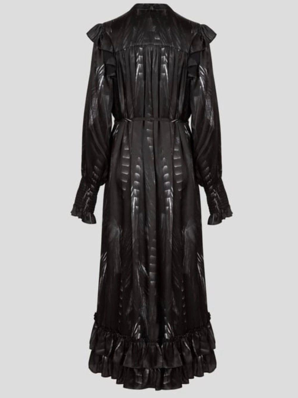 All Saints Lara Silk Viola Ruffle Feathered Print MIDI Dress $398 - Picture 2 of 11